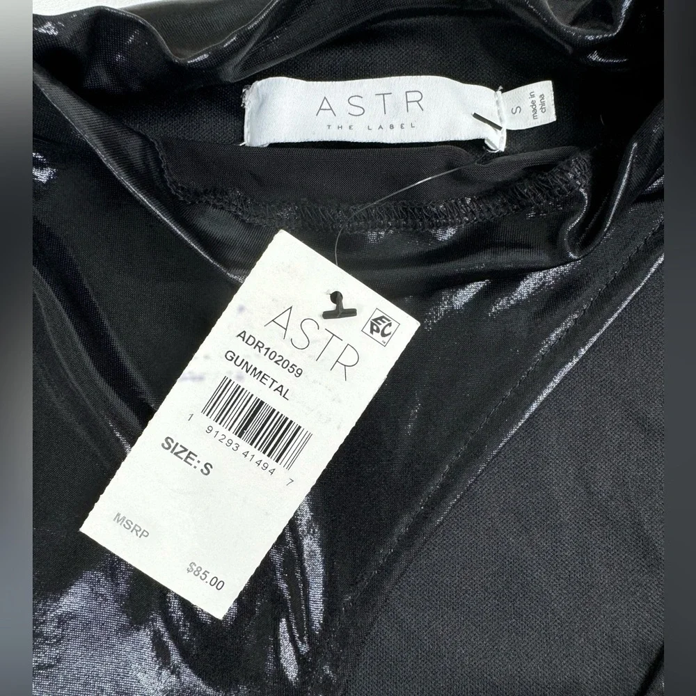 NWT ASTR The Cut Out Patent Long Sleeve Faux Wrap Mini Dress Small - Picture 5 of 16